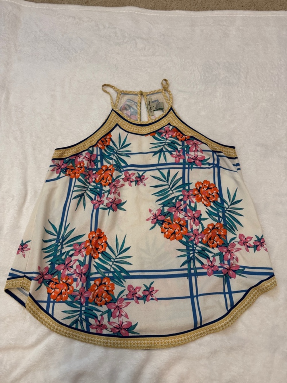 Flying Tomato Cream Halter Camisole with Orange & Pink Floral Print